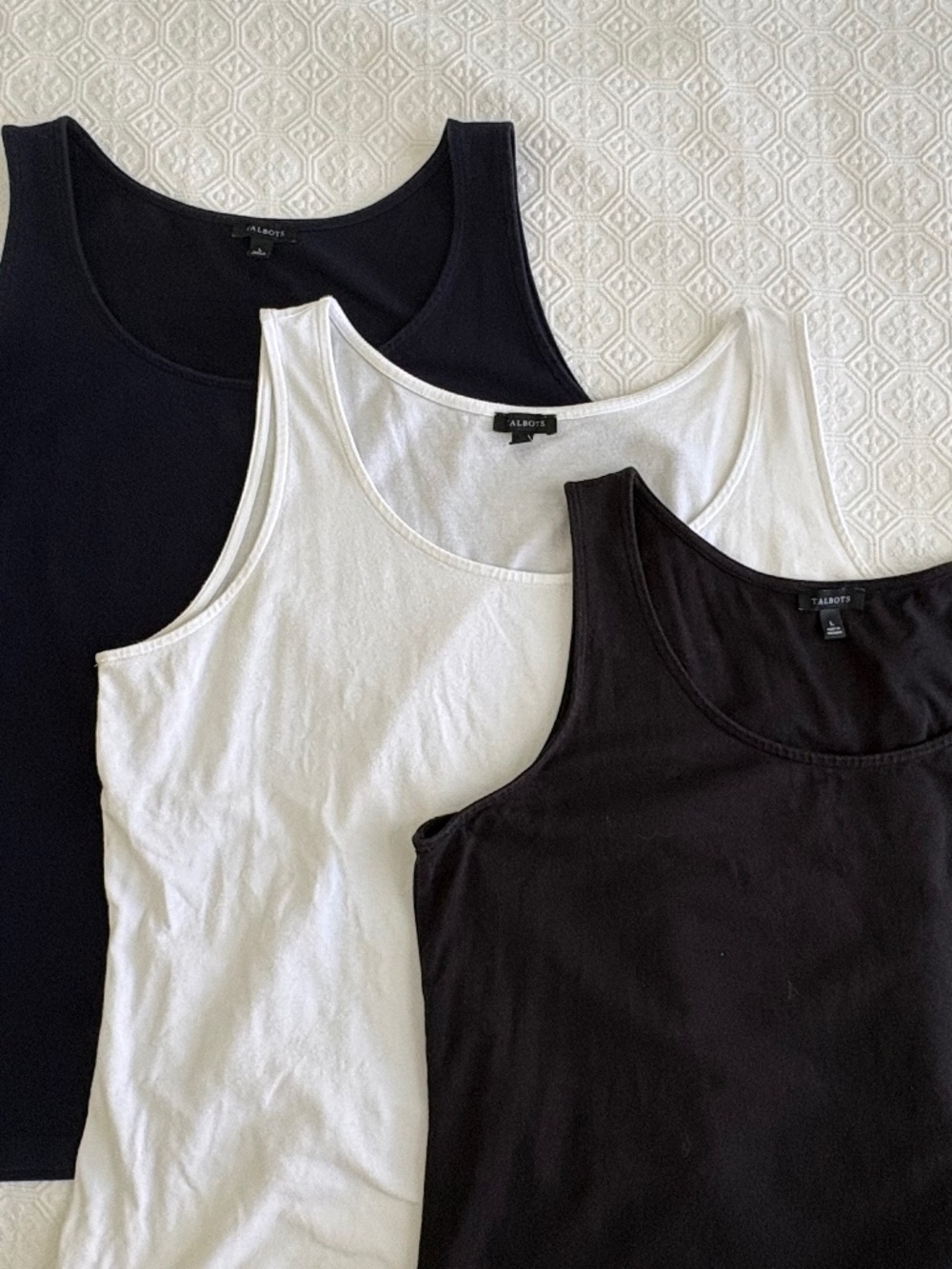 Talbots Pima Cotton Modal Tank Tops Size L Bundle White Black Navy Set of 3